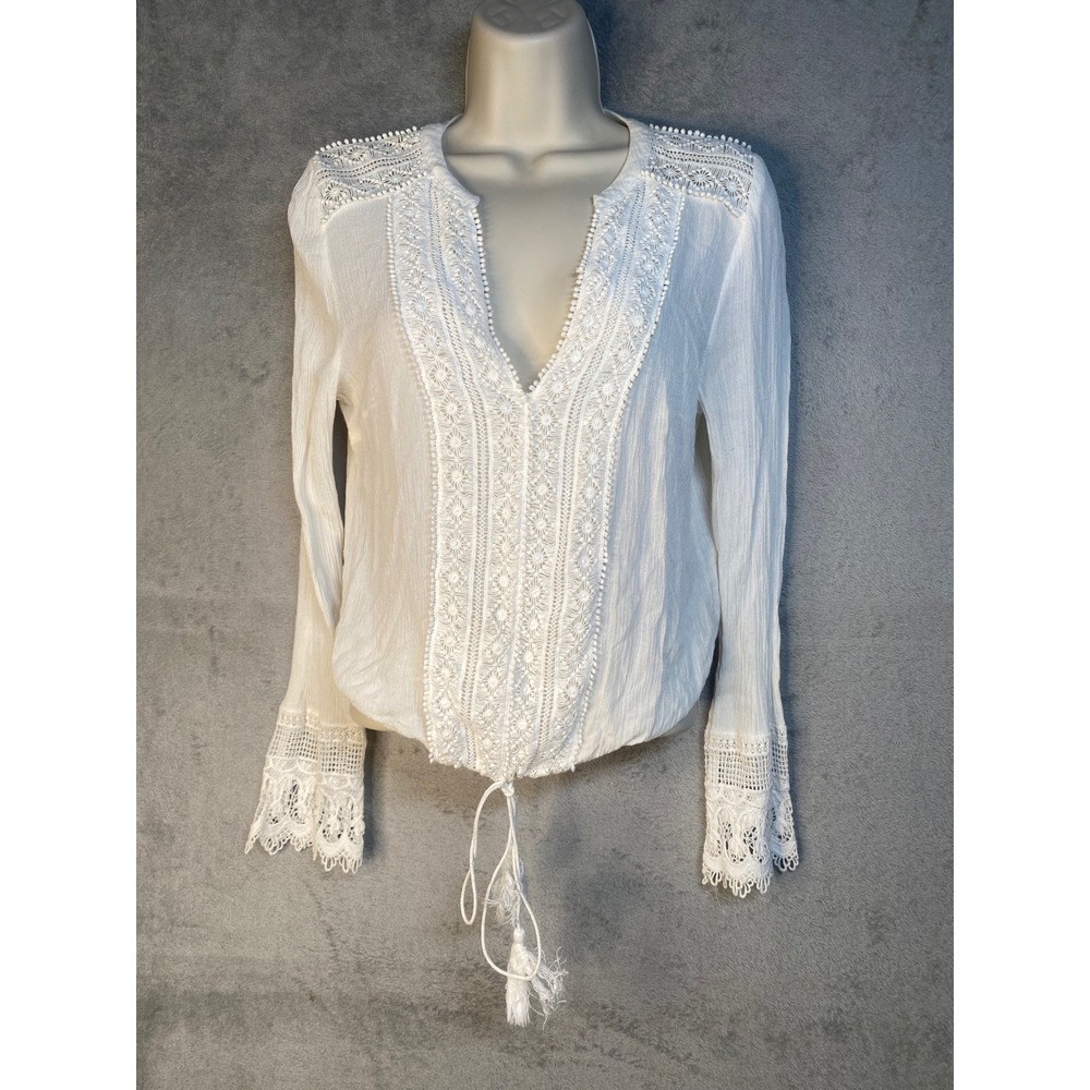 re:named Boho Lace Trim Blouse Womens Medium Cottage Romantic Gauze Indie